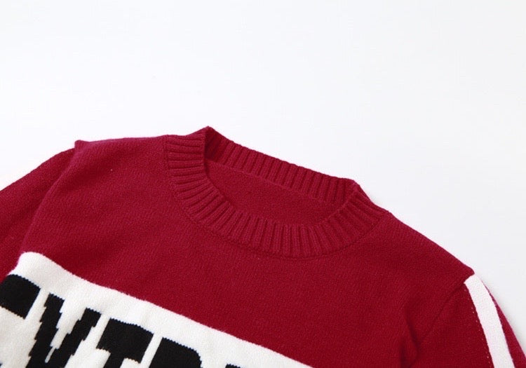 KNITTED LETTERING LONG SLEEVE PULLOVER SLIM FIT CROP TOP
