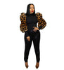 PRINTED SPLICED BUBBLE SLEEVE TOP