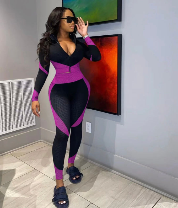 PRINTED COLOR MATCHING LONG SLEEVE SPORTS 2PC SET