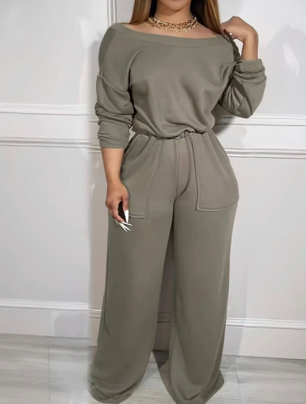 ONE-SHOULDER ELASTIC WAIST STRAPLESS JUMPSUIT