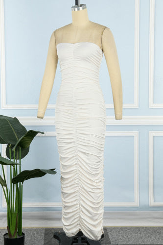 Casual Solid Backless Fold Strapless One Step Skirt Dress