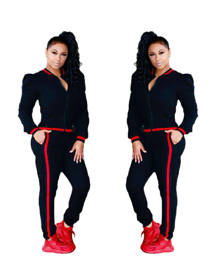 Ribbon multicolored lantern sleeve sports and leisure set