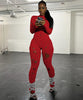PERFORATED LONG SLEEVE BACK STRAP WOOLEN LONG JUMPSUIT