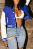 Grey Casual Long Sleeve Baseball Bomber Crop Varsity Jackets