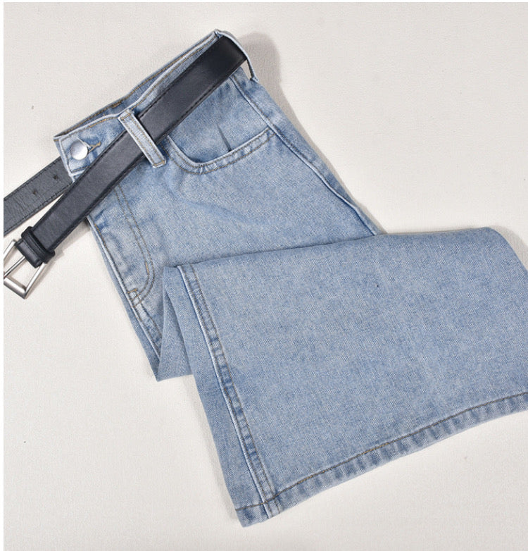 DENIM PANELED ELASTICATED FLARED JEANS