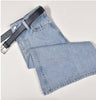 DENIM PANELED ELASTICATED FLARED JEANS