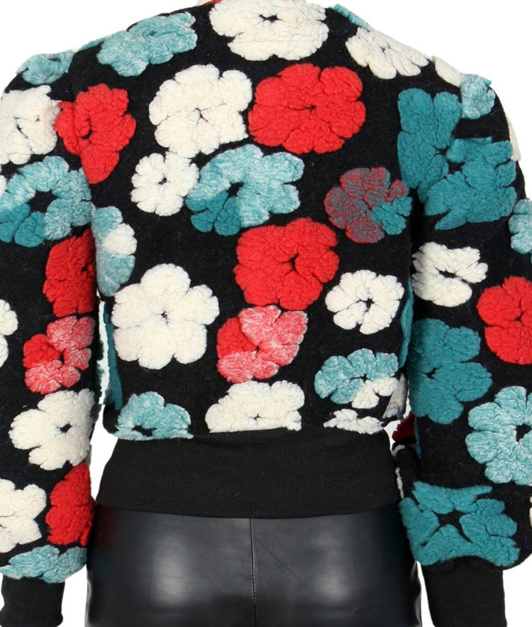 Three- Dimensional Floral Cardigan Short Coat