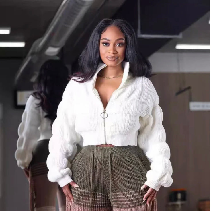 LANTERN SLEEVE THREADED SWEATER COAT
