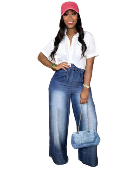 Loose Denim Wide-Leg Pants