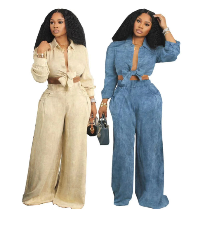 LONG-SLEEVED CASUAL WIDE-LEG PANTS 2PC SET