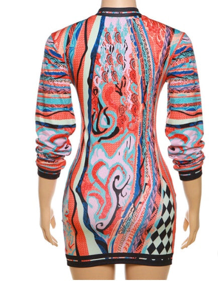 Sexy Long-Sleeved openwork high waist slim short dress