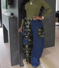 Denim Patchwork Camouflage Three-Dimensional Pocket Overalls