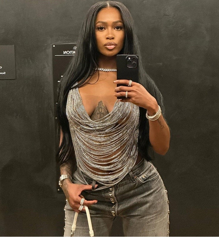 METAL CHAIN HALTER NECK OPEN BACK SEXY CUTOUT SMALL VEST