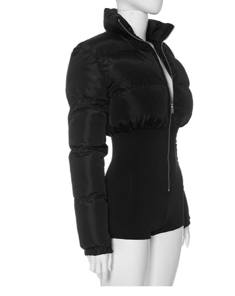 Tight Zipper Suit With Patchwork   Jumpsuit Short