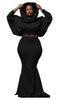 Solid color hooded fishtail skirt suit