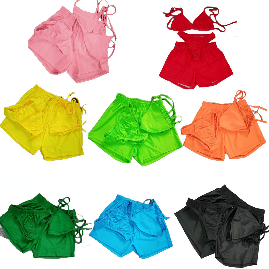 Pure Color Bikini Three-Piece Set 3PC