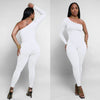 Pit Striped Oblique Shoulder Slim Fit Solid Color Jumpsuit