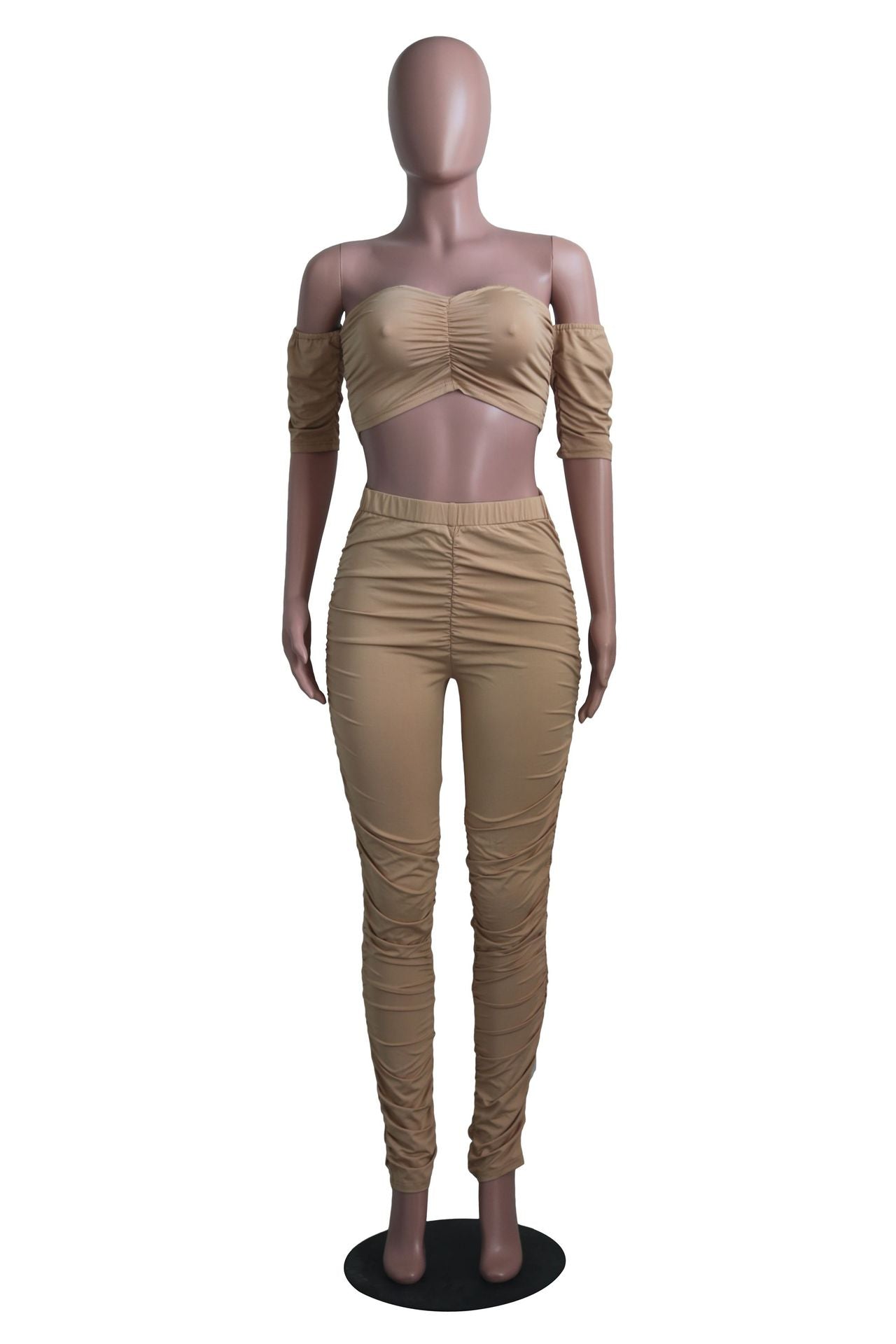 Sexy Off-the-shoulders Navel Pleated 2pc set