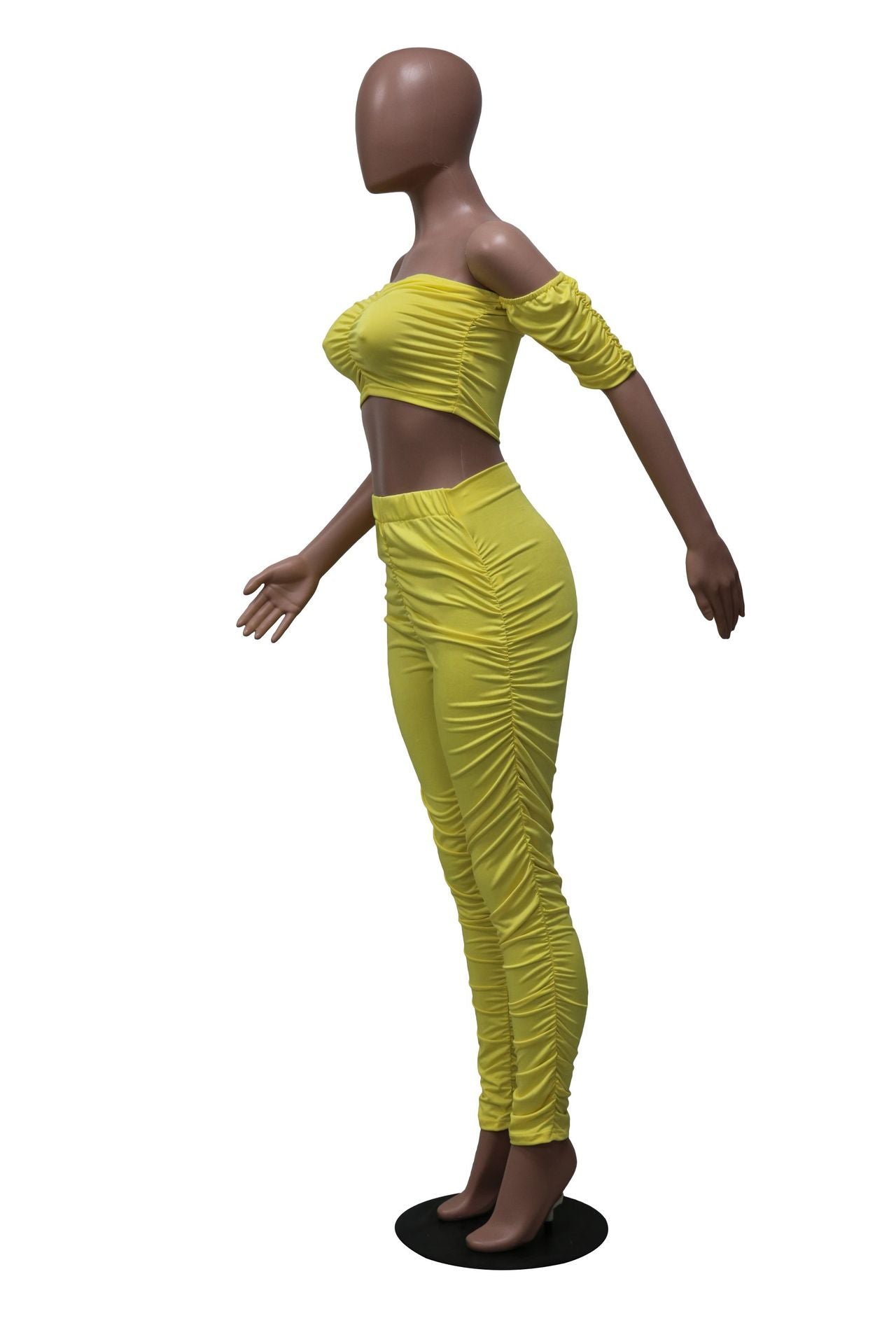 Sexy Off-the-shoulders Navel Pleated 2pc set