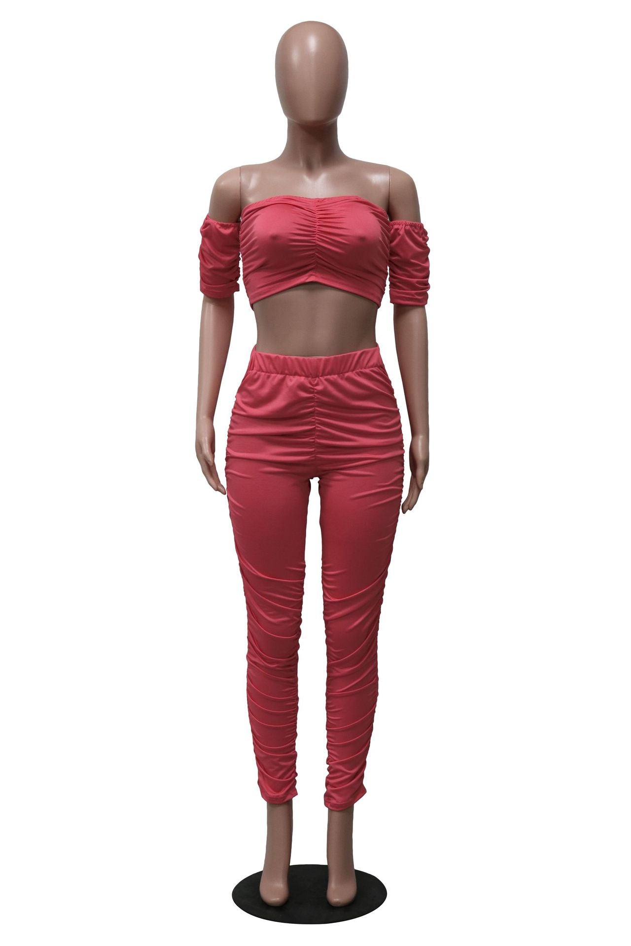 Sexy Off-the-shoulders Navel Pleated 2pc set