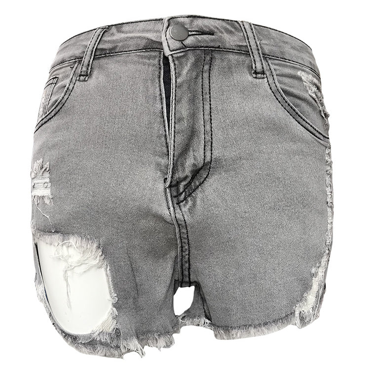 Ripped High Elastic Denim Shorts
