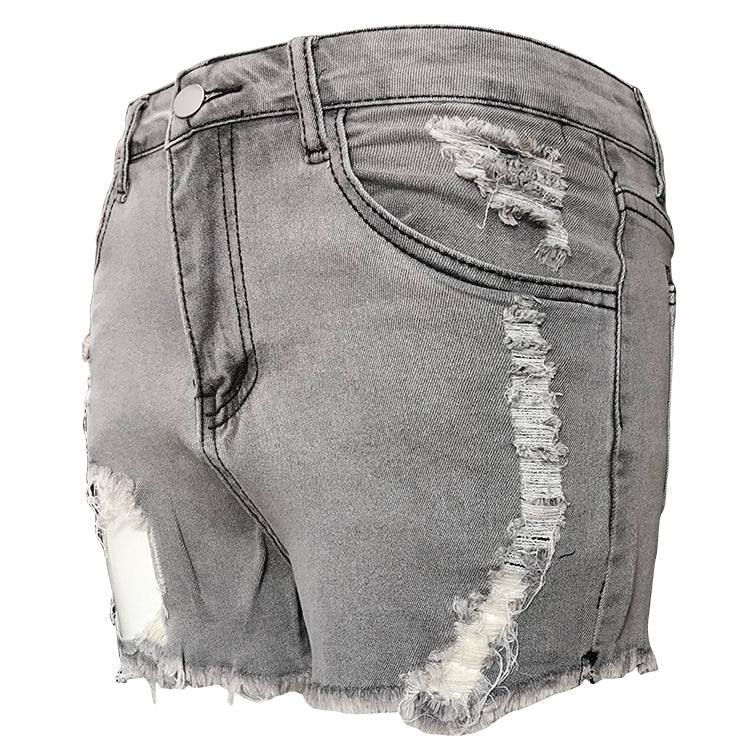 Ripped High Elastic Denim Shorts