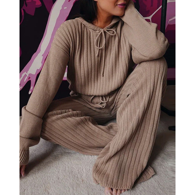 Long sleeve loose hooded leisure 2pc set