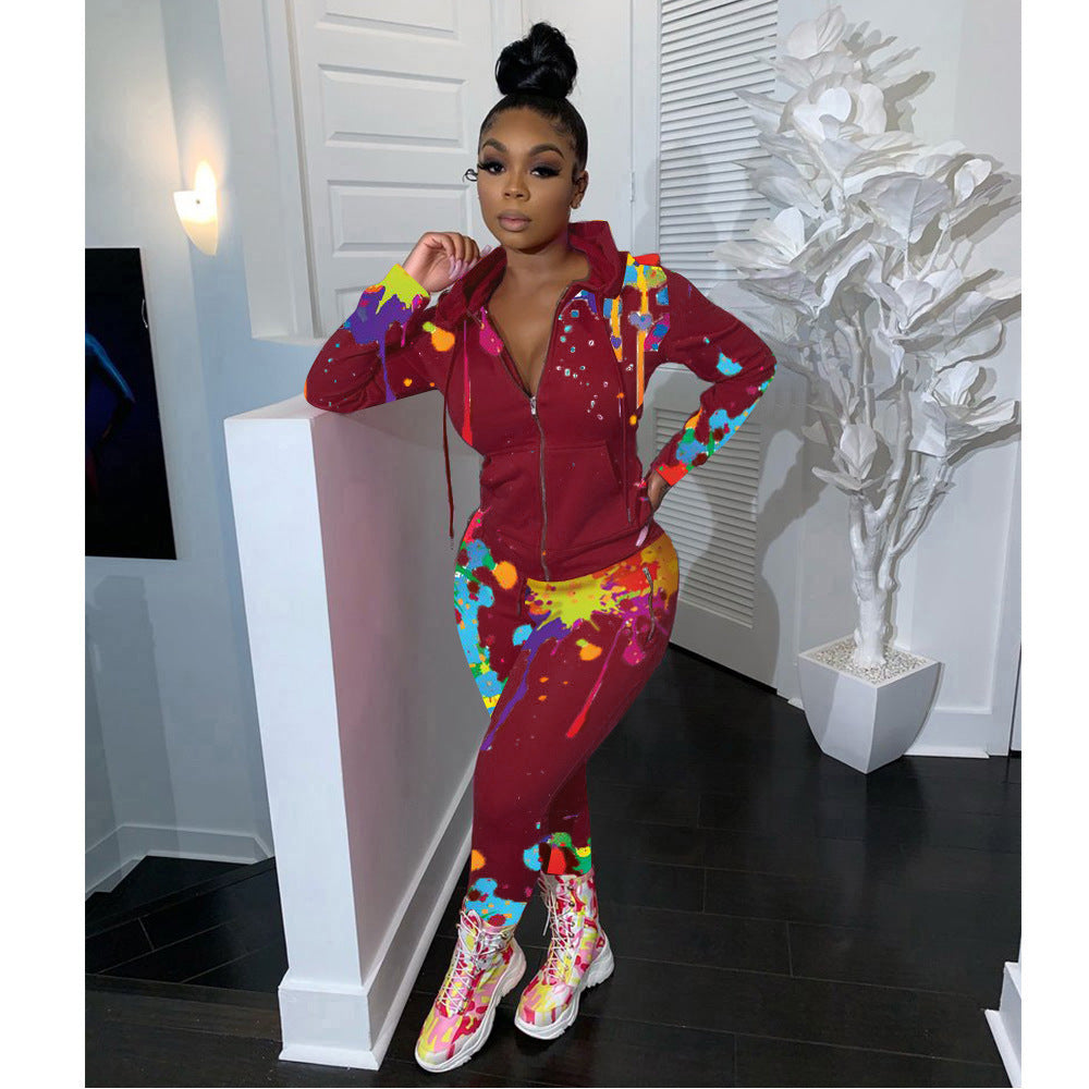Splash printed sweater 2pc set