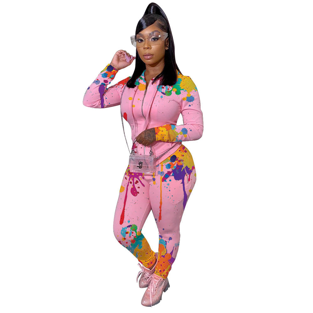 Splash printed sweater 2pc set