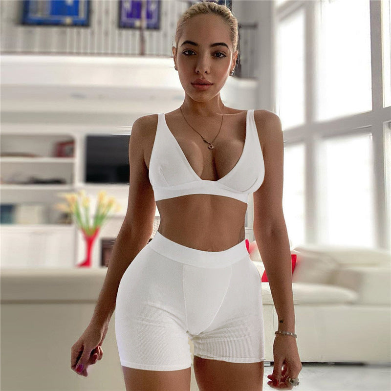 Sports V-neck Cropped Pants Yoga 2PC Set