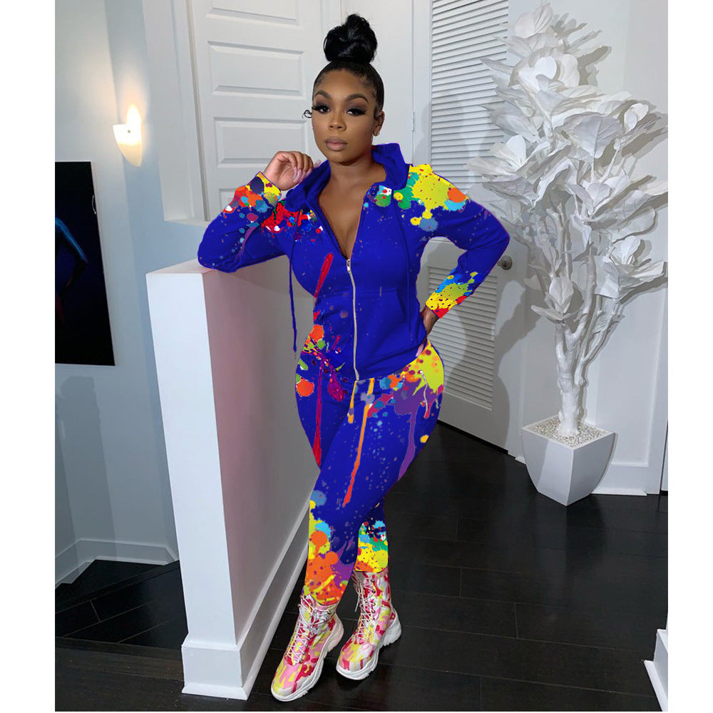 Splash printed sweater 2pc set