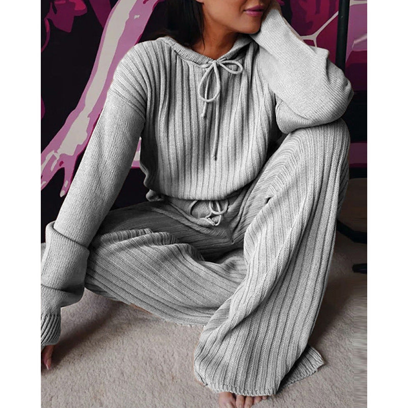Long sleeve loose hooded leisure 2pc set