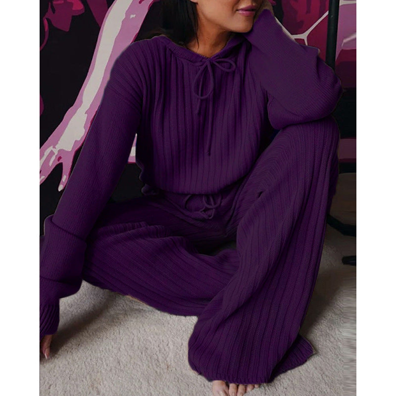 Long sleeve loose hooded leisure 2pc set