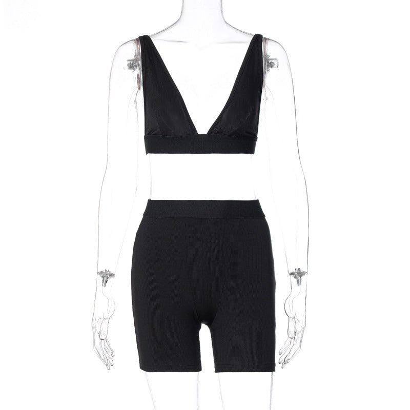 Sports V-neck Cropped Pants Yoga 2PC Set
