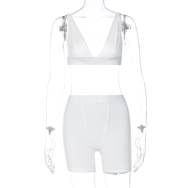 Sports V-neck Cropped Pants Yoga 2PC Set
