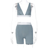 Sports V-neck Cropped Pants Yoga 2PC Set