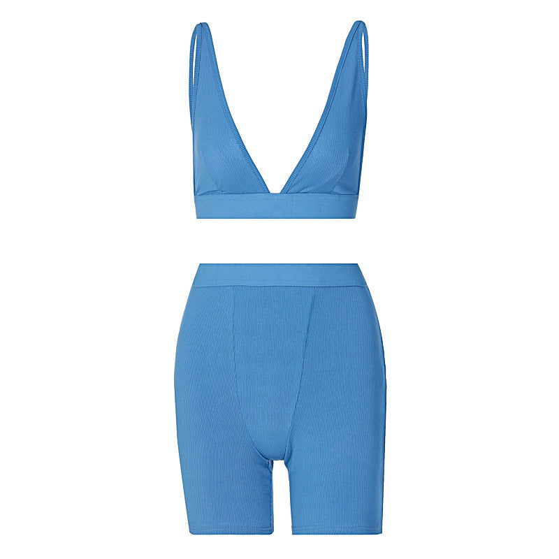 Sports V-neck Cropped Pants Yoga 2PC Set