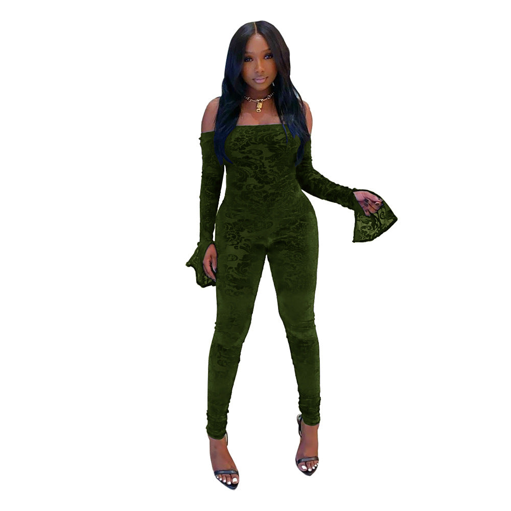 Mesh flocked shoulder jumpsuit
