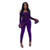 Mesh flocked shoulder jumpsuit