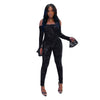 Mesh flocked shoulder jumpsuit