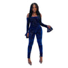 Mesh flocked shoulder jumpsuit