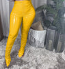 Crimp Slit Fleece-Lined PU Leather Pile Pants