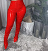 Crimp Slit Fleece-Lined PU Leather Pile Pants