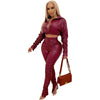 Solid color PU pleated 2PC set