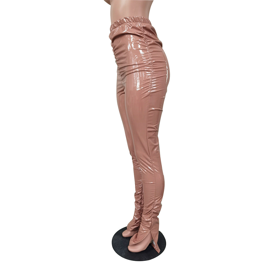 Crimp Slit Fleece-Lined PU Leather Pile Pants