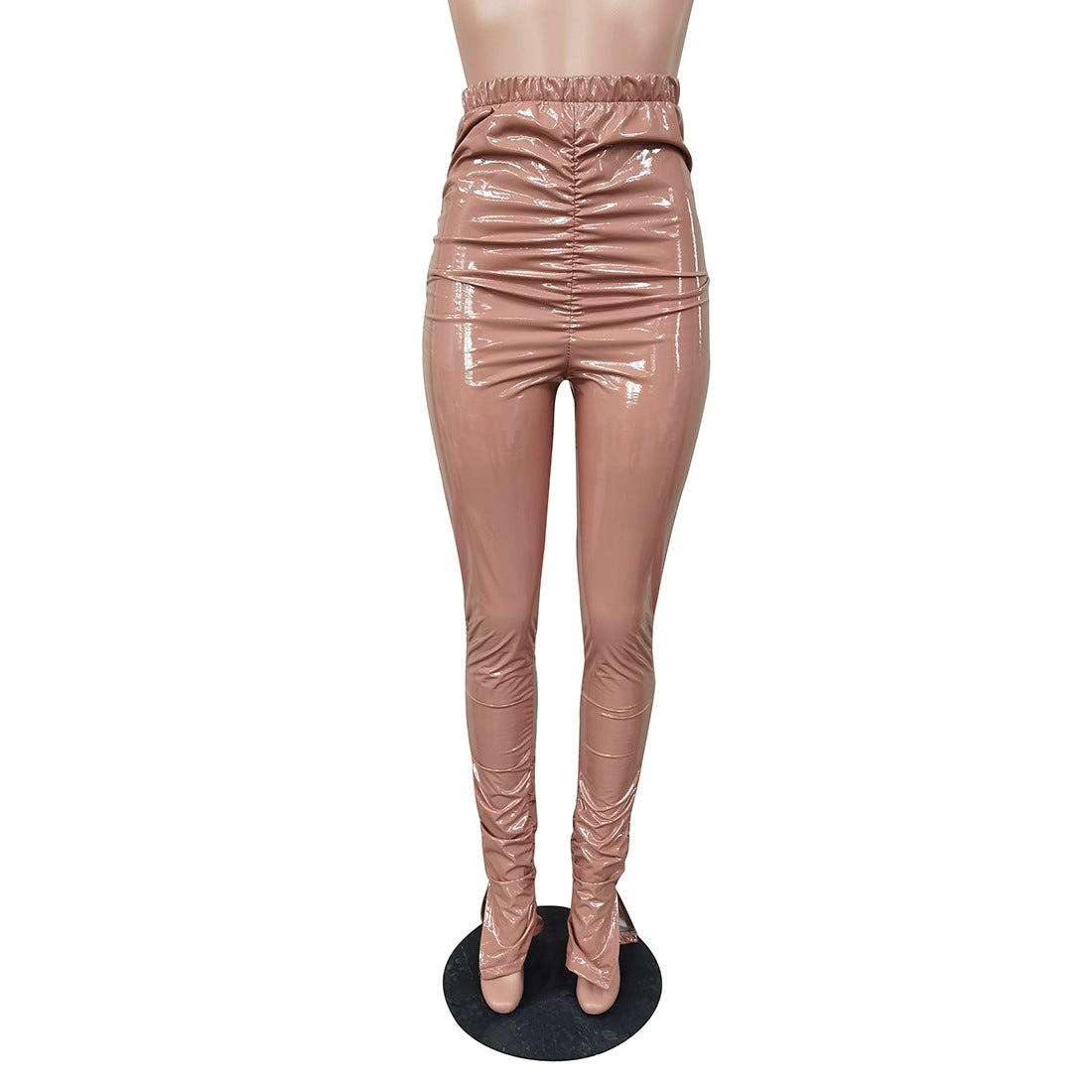 Crimp Slit Fleece-Lined PU Leather Pile Pants