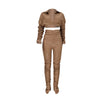 Solid color PU pleated 2PC set