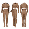 Solid color PU pleated 2PC set