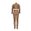 Solid color PU pleated 2PC set