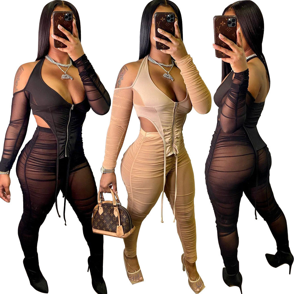 Strapless Mesh Two-Piece Set